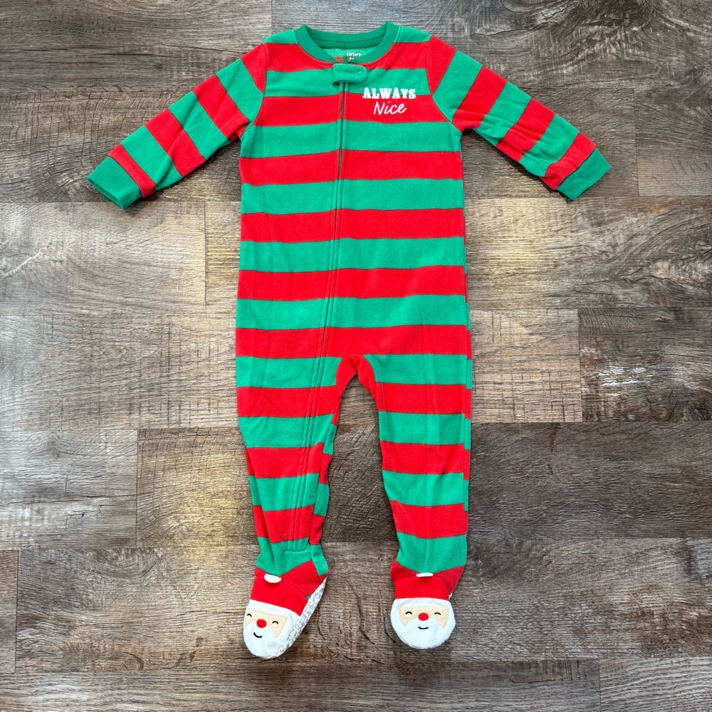 Carters Christmas Santa Clause Striped Footie Fleece Pajamas Size 24 Months